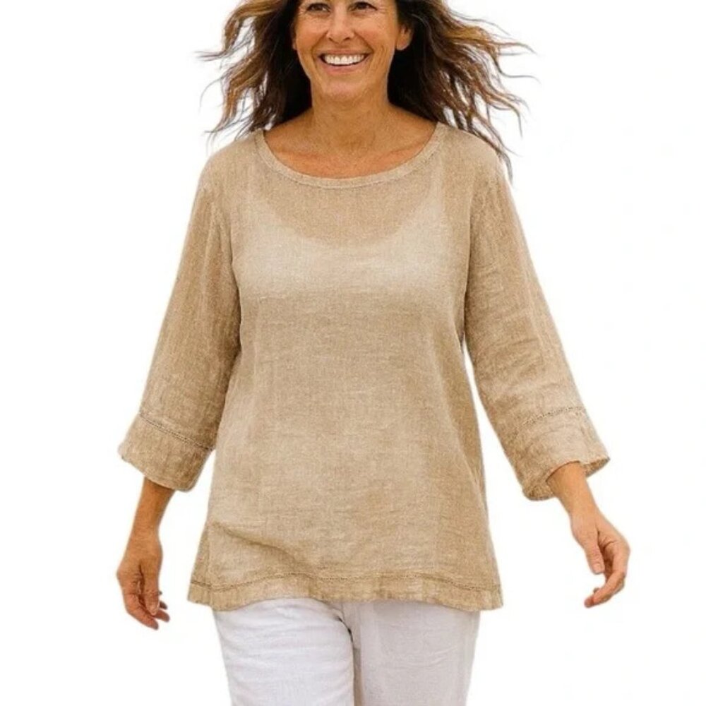 Pure Jill NWT Tan Mesh‎ Linen Popover Top